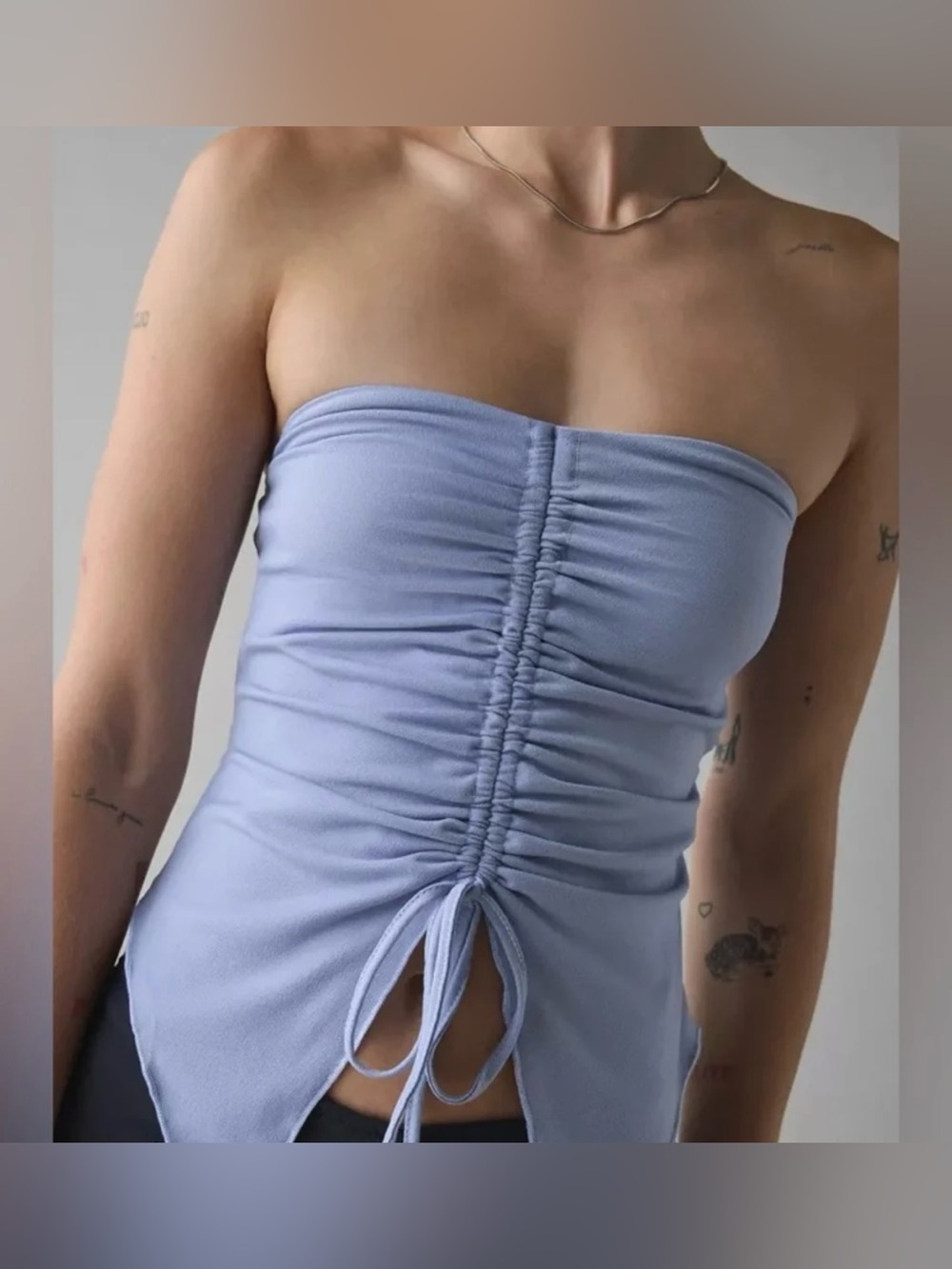 UO Iris Ruched Tie-Front Flyaway Tube Top